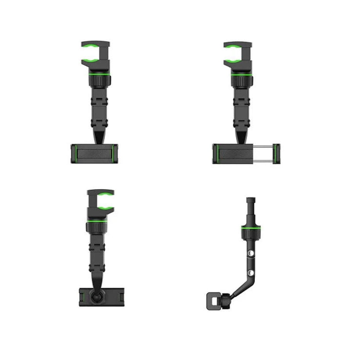 Multifunktionell justerbar telefonhållare för bil, monterad på backspegel, grå färg, smartphone säker och stabil.