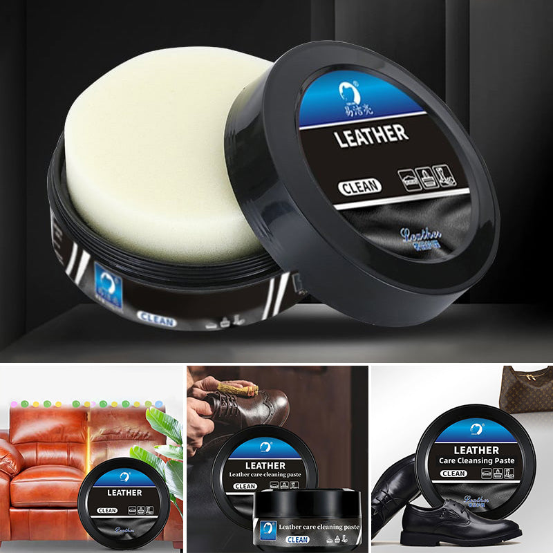 "Multifunktionell läderrengöringskräm för möbler och accessoarer, effektiv fläckborttagning och glans utan vatten."