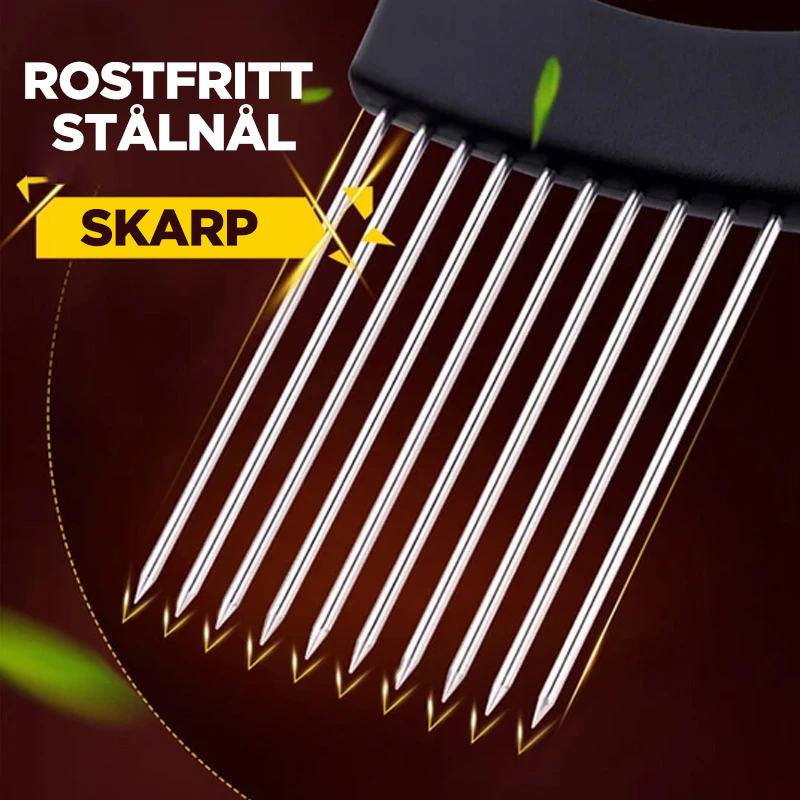 "Multifunktionell lökgaffel i rostfritt stål med 10 spetsar och halkfritt handtag, perfekt för grönsaks- och köttskivning."