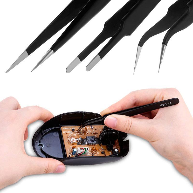 "Multifunktionell pincett i rostfritt stål, 10-pack. Antistatisk, icke-magnetisk, eleganta för smink & elektronik."