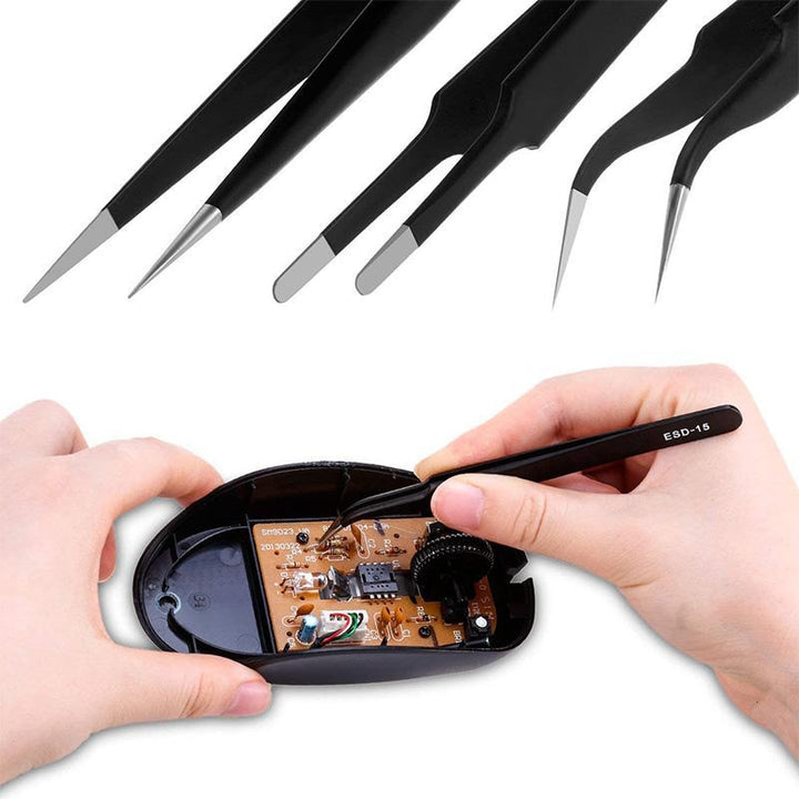 "Multifunktionell pincett i rostfritt stål, 10-pack. Antistatisk, icke-magnetisk, eleganta för smink & elektronik."