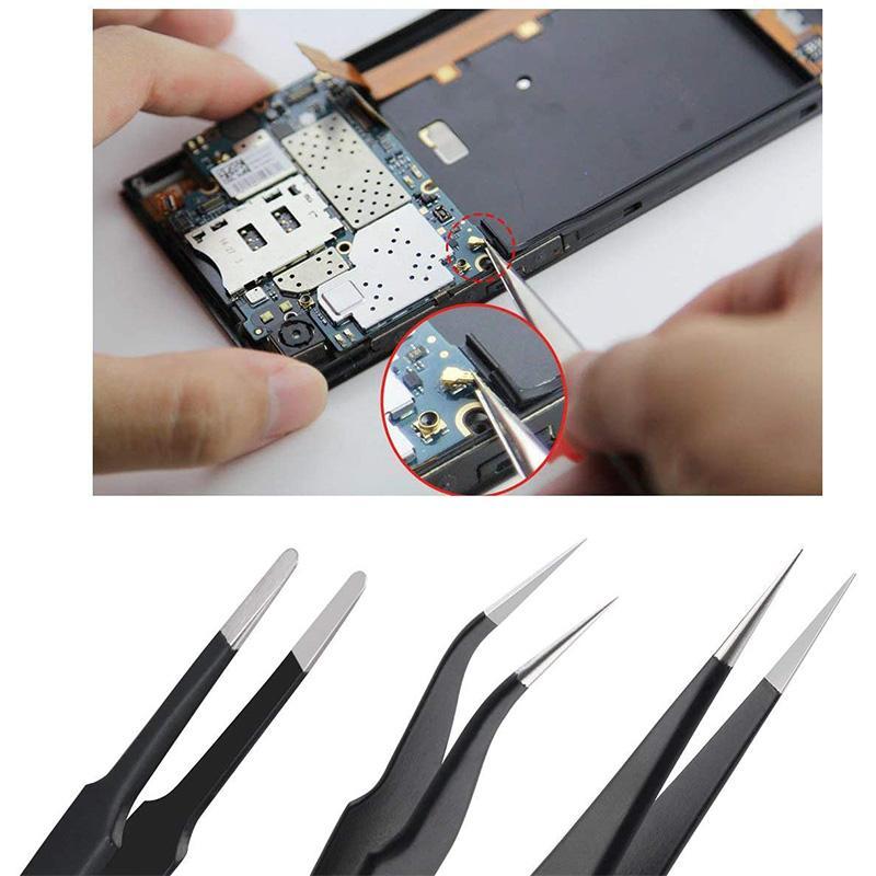 "Multifunktionell pincett i rostfritt stål, 10-pack. Antistatisk, icke-magnetisk, eleganta för smink & elektronik."