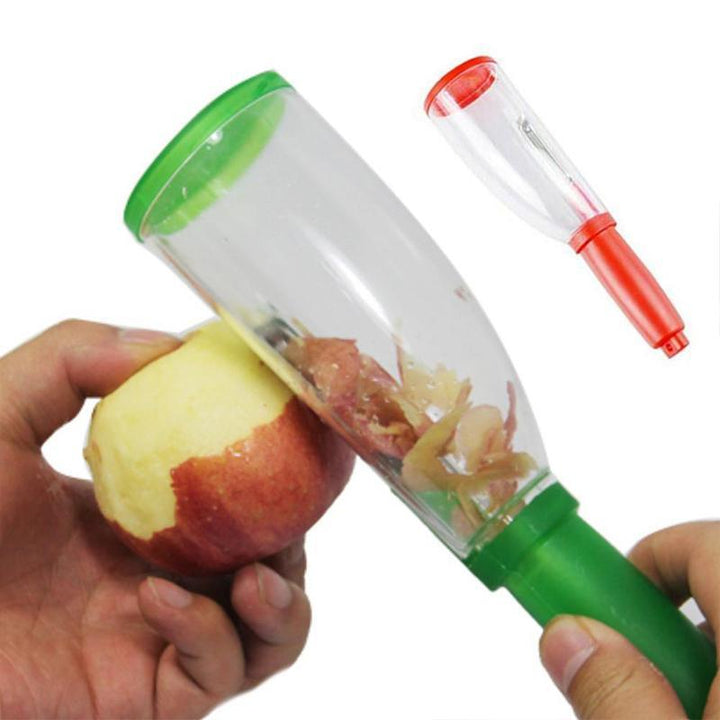 "Multifunktionell skalare i rostfritt stål, eleganta linjer och ergonomiskt handtag, perfekt för frukt och grönsaker."