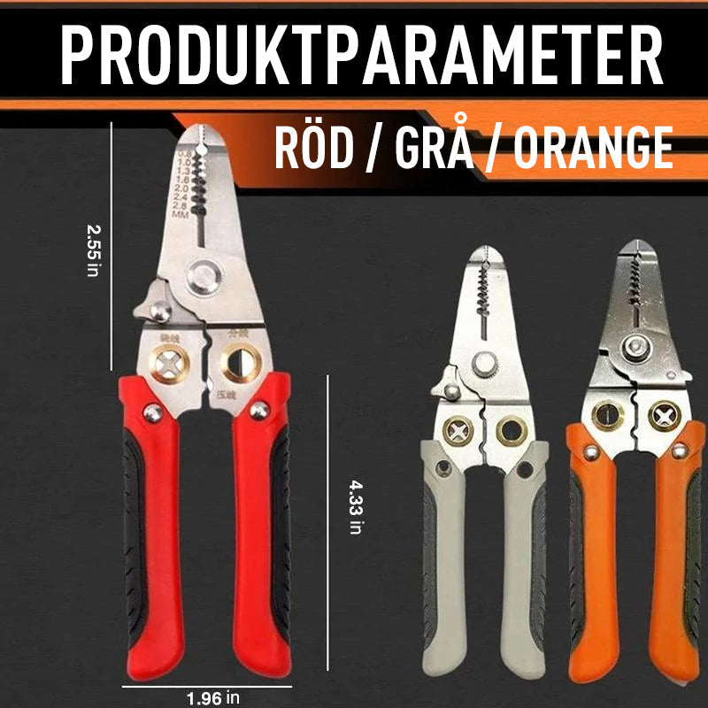 "Multifunktionell trådklyvtång för elektriker med ergonomiskt handtag, perfekt för att strippa och klippa kablar effektivt."
