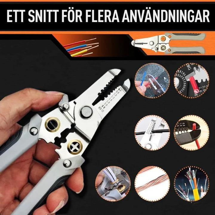 "Multifunktionell trådklyvtång för elektriker med ergonomiskt handtag, perfekt för att strippa och klippa kablar effektivt."