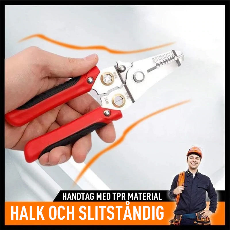 "Multifunktionell trådklyvtång för elektriker med ergonomiskt handtag, perfekt för att strippa och klippa kablar effektivt."