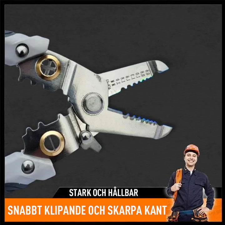 "Multifunktionell trådklyvtång för elektriker med ergonomiskt handtag, perfekt för att strippa och klippa kablar effektivt."