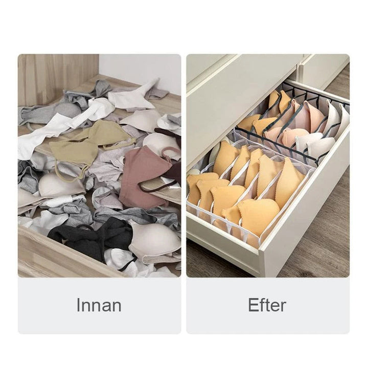 Multifunktionella förvaringslådor för underkläder med flera fack, stilrent utseende och hållbart nylonmaterial.