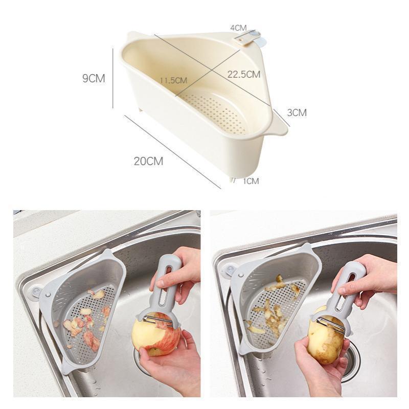 Multifunktionellt förvaringsställ för diskbänk i grå, blå, beige, med sugkopp och urholkad design för kök och badrum.