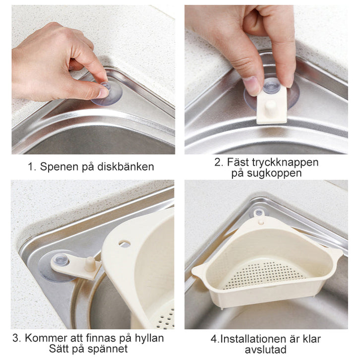 Multifunktionellt förvaringsställ för diskbänk i grå, blå, beige, med sugkopp och urholkad design för kök och badrum.