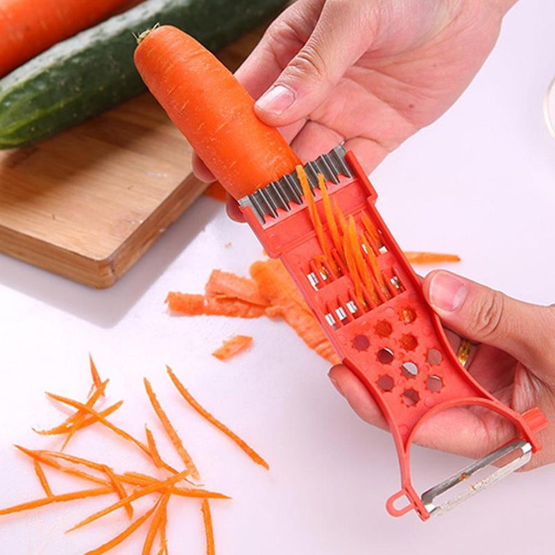 "Multifunktionellt rivjärn i rostfritt stål, ergonomisk design, för smidig peeling, riva och hacka i köket."