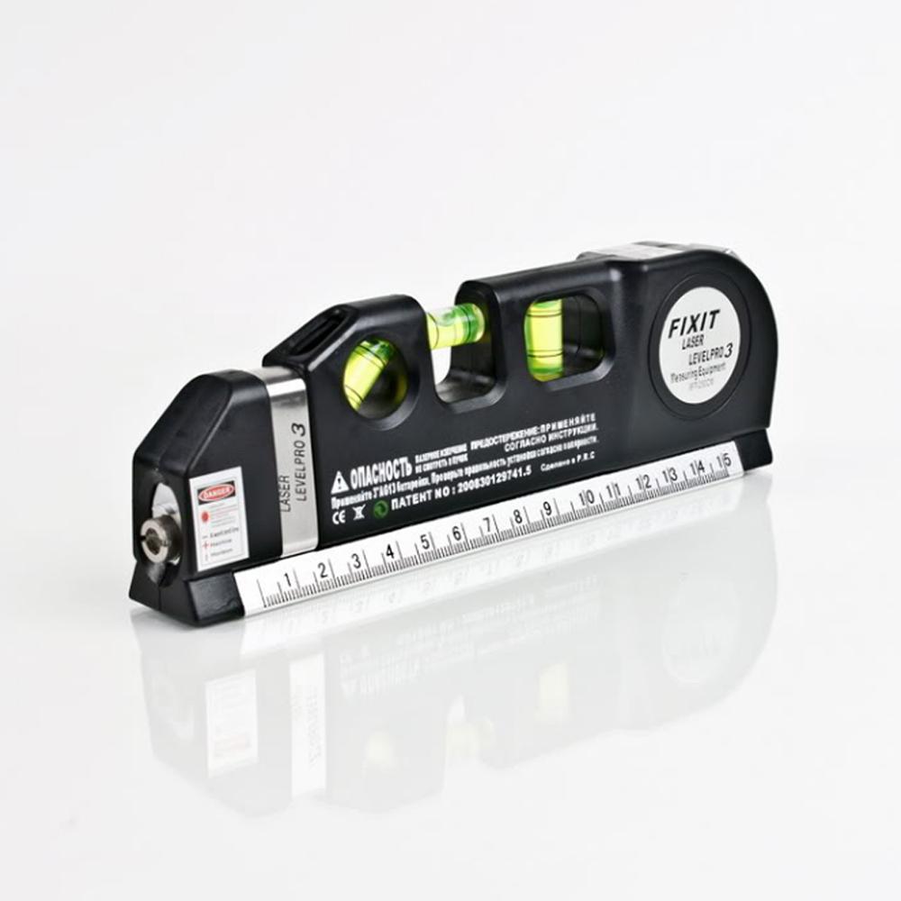 "Multifunktionellt svart laser vattenpass med måttband, kompakt design, precis rätt för noggranna mätningar inom DIY."
