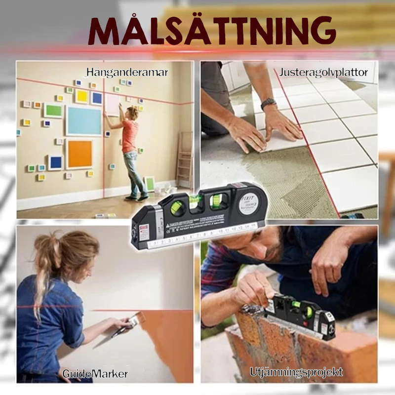 "Multifunktionellt svart laser vattenpass med måttband, kompakt design, precis rätt för noggranna mätningar inom DIY."