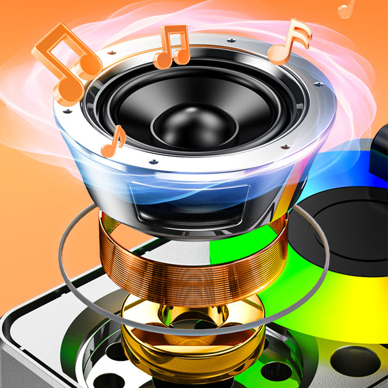 "Multifunktionellt telefonställ med Bluetooth-högtalare och powerbank, svart design med bärbar och halkfri bas."