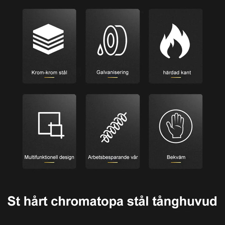 "Multifunktionellt verktyg med ergonomisk design, kromvanadinstål, kompakta vadderade handtag, idealiskt för trådhantering."
