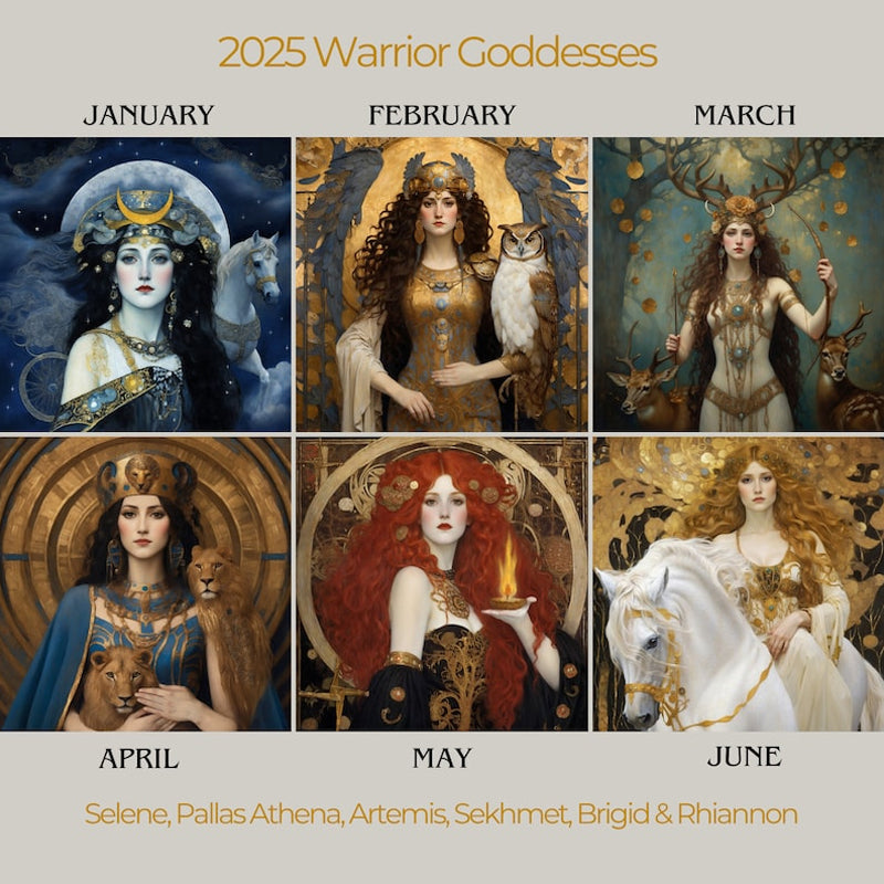 "Mystisk Art Nouveau Månfaskalender 2025 med gotiska illustrationer, FSC-certifierat papper, väggkonst och månfaser."