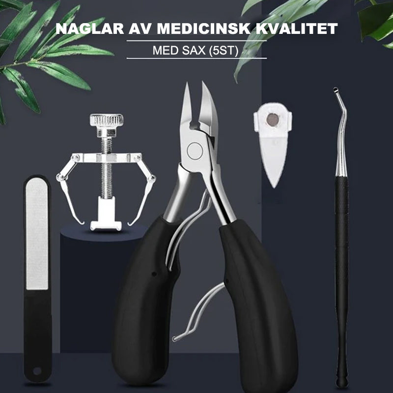 "Nagelklippare i medicinskt stål, ergonomiskt handtag, precisionsklippare för inåtväxande och tjocka naglar."