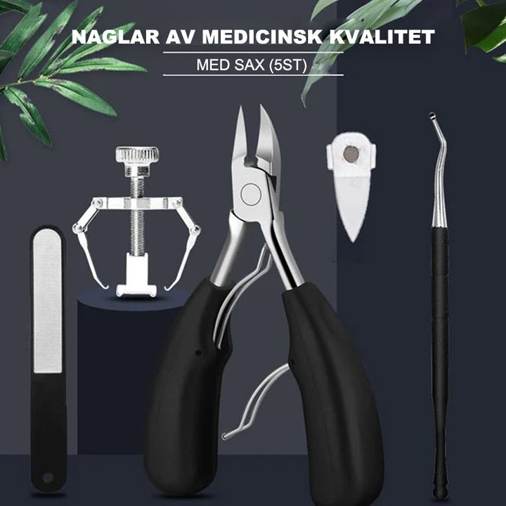 "Nagelklippare i medicinskt stål, ergonomiskt handtag, precisionsklippare för inåtväxande och tjocka naglar."