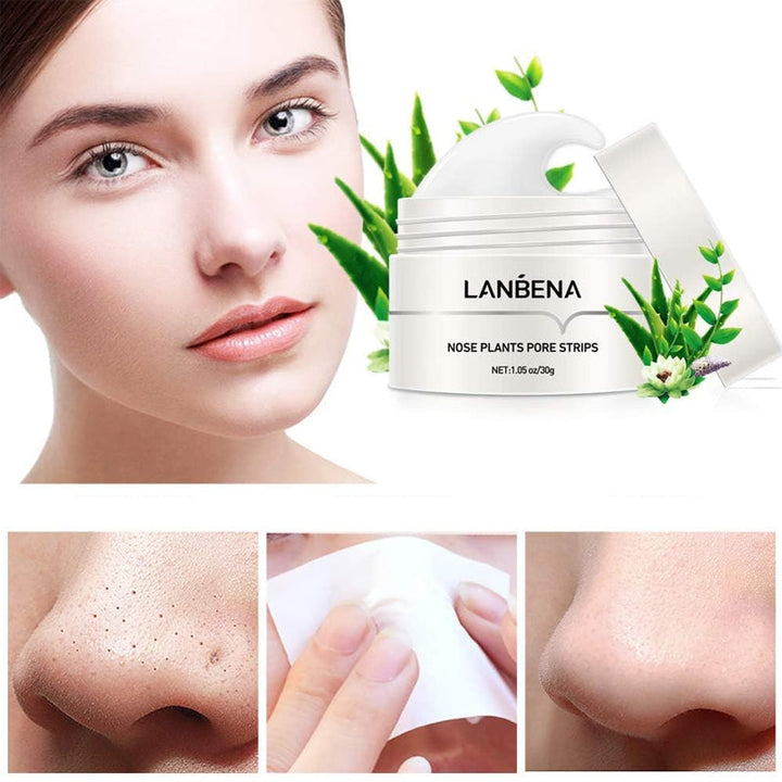 "Näsporremsor för djuprengöring, vita remsor som avlägsnar pormaskar och minskar porer för renare hy."