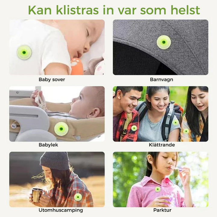 "Naturliga örtmyggmedelsplåster för gravida och spädbarn, runda plåster i beige, säker skydd mot mygg utan DEET."