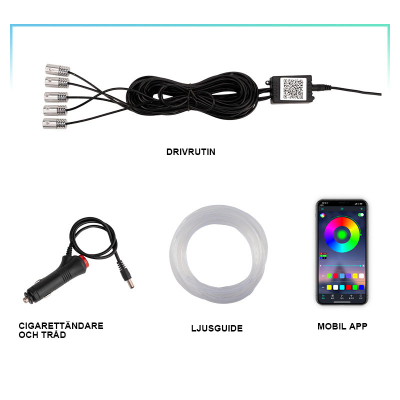 "Neonljus för bilinteriör, RGB LED-ljusremsor, livfulla färger, modern belysning för bil, nattkörning effekter"