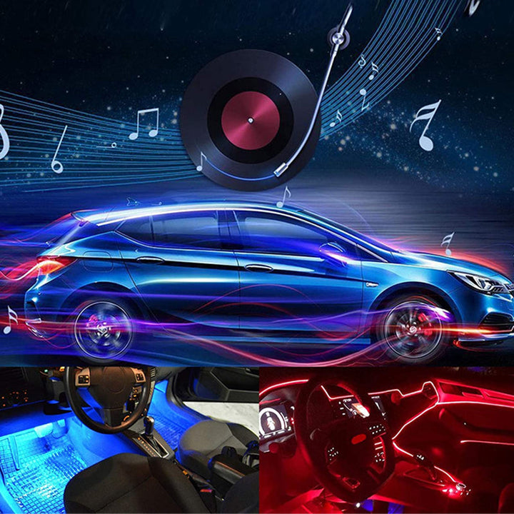 "Neonljus för bilinteriör, RGB LED-ljusremsor, livfulla färger, modern belysning för bil, nattkörning effekter"