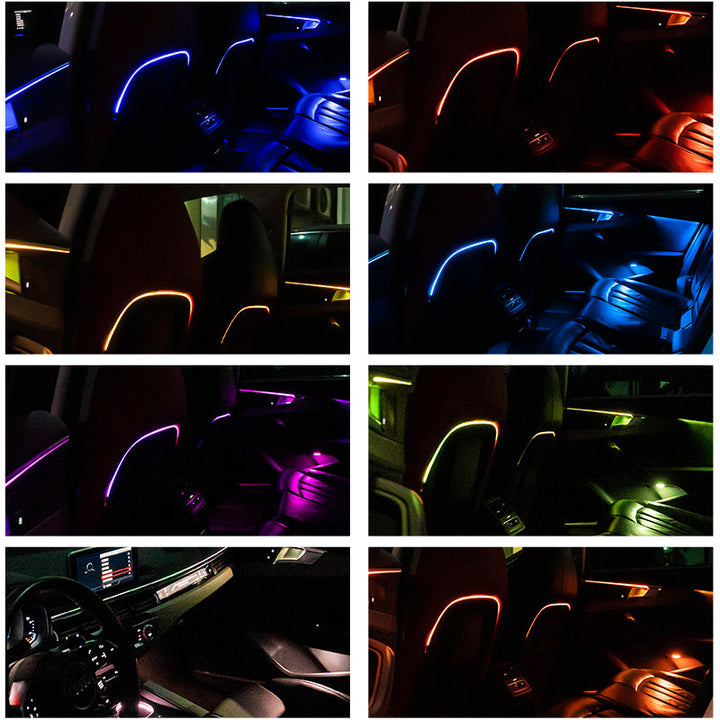 "Neonljus för bilinteriör, RGB LED-ljusremsor, livfulla färger, modern belysning för bil, nattkörning effekter"