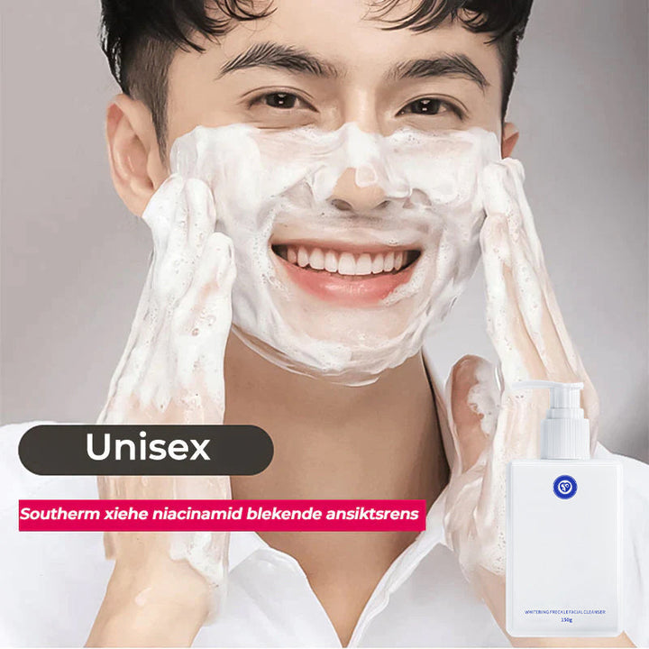 "Niacinamid blekande ansiktsrengöring; vit flaska med grön etikett för mjukare, ljusare hud. Idealisk för alla hudtyper."