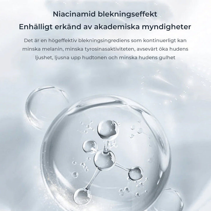 "Niacinamid blekande ansiktsrengöring; vit flaska med grön etikett för mjukare, ljusare hud. Idealisk för alla hudtyper."