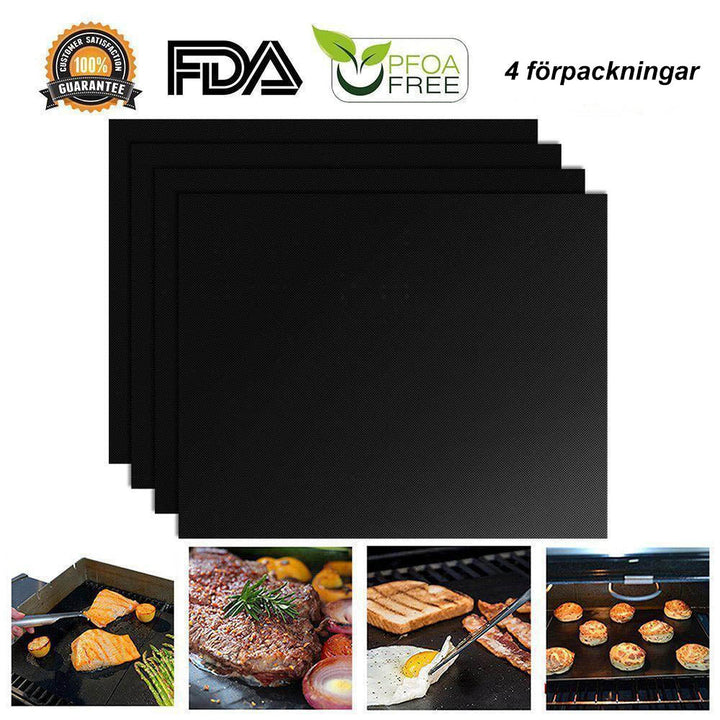 Non-stick BBQ grillmatta i svart, återanvändbar och diskmaskinssäker, 33x40 cm, förhindrar maten från att fastna.