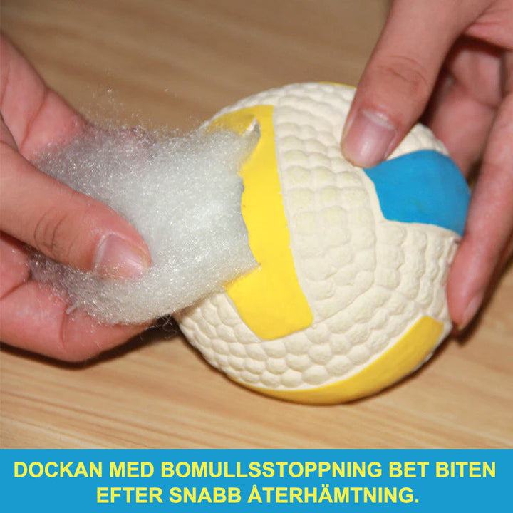 "Odödlig hundleksak i latex för aggressiva tuggare, designad med majsstruktur för tandhälsa, hög studs och bollform."