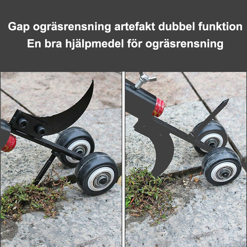"Ogräsrensare för enkel trädgårdsskötsel, svart stål, ergonomisk handtag, perfekt för uppfart och uteplats."