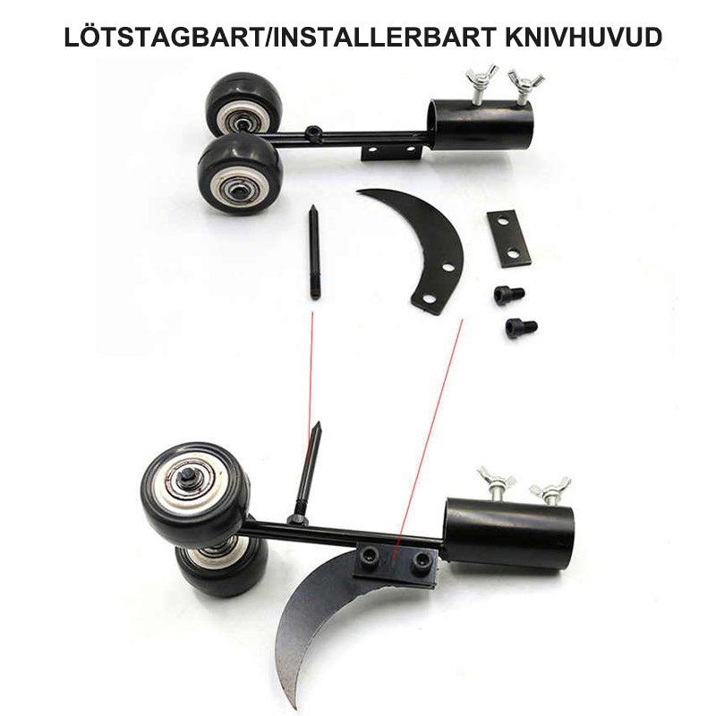 "Ogräsrensare för enkel trädgårdsskötsel, svart stål, ergonomisk handtag, perfekt för uppfart och uteplats."