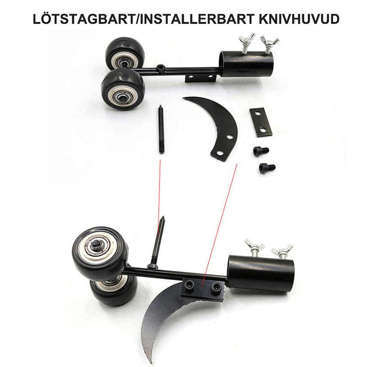 "Ogräsrensare för enkel trädgårdsskötsel, svart stål, ergonomisk handtag, perfekt för uppfart och uteplats."