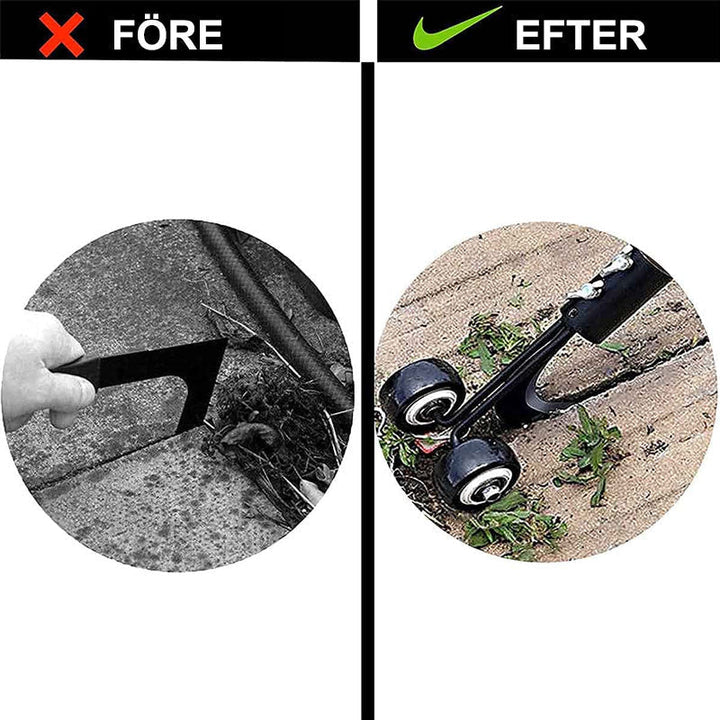"Ogräsrensare för enkel trädgårdsskötsel, svart stål, ergonomisk handtag, perfekt för uppfart och uteplats."