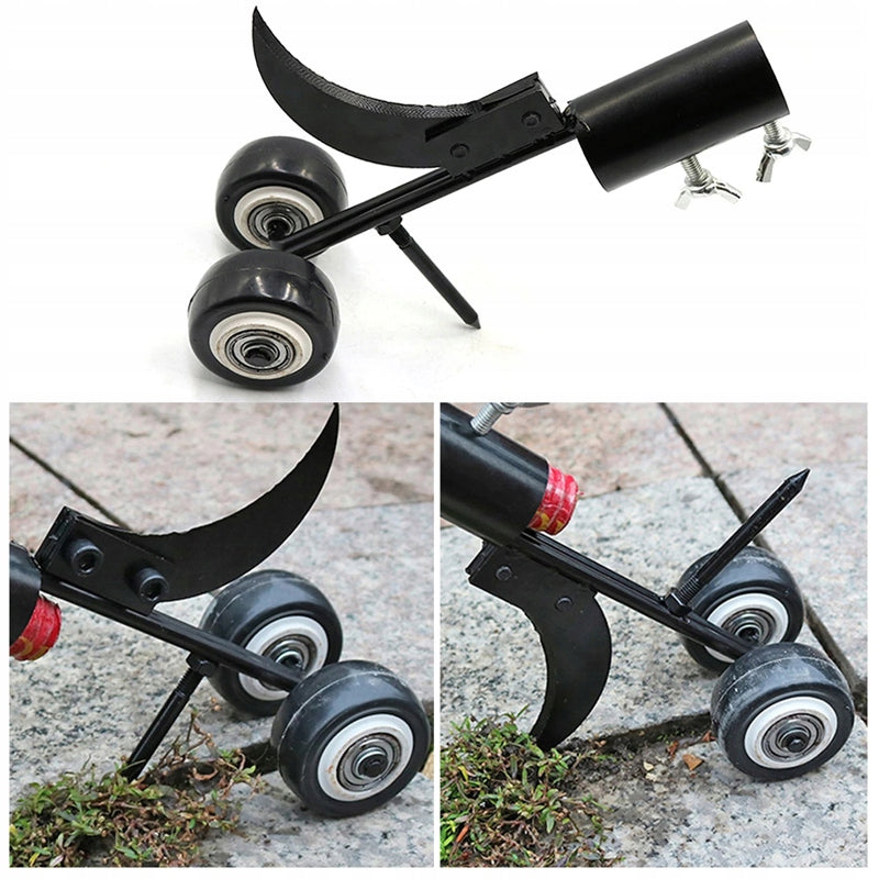 "Ogräsrensare för enkel trädgårdsskötsel, svart stål, ergonomisk handtag, perfekt för uppfart och uteplats."