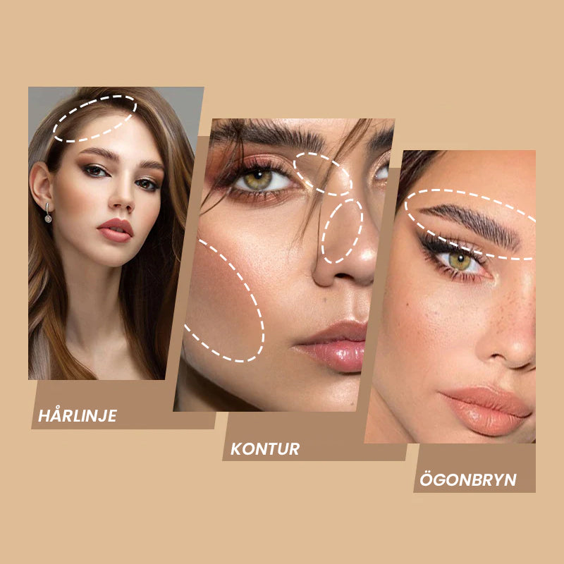 "Omedelbart hårfärgningspulver, naturlig look, döljer grå rötter, kompakta färgnyanser, lätt att applicera med puff."