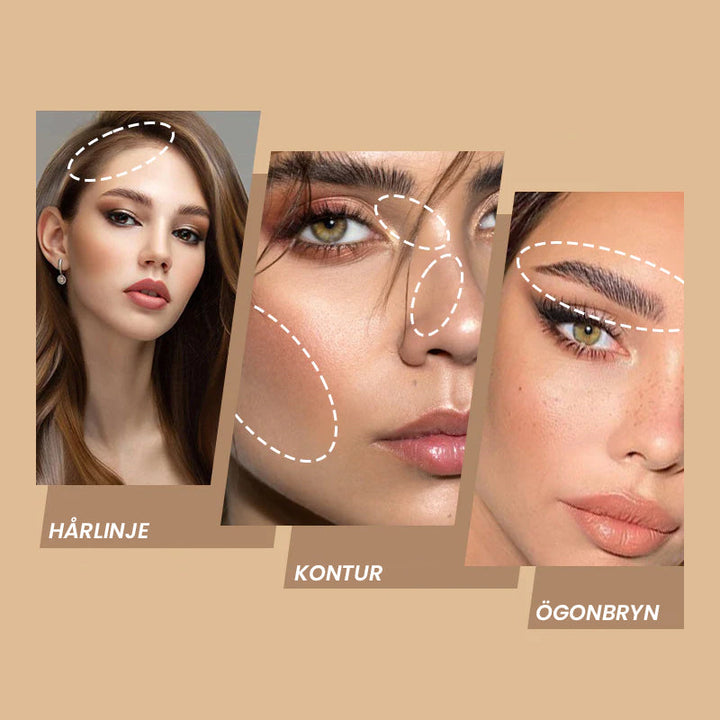 "Omedelbart hårfärgningspulver, naturlig look, döljer grå rötter, kompakta färgnyanser, lätt att applicera med puff."