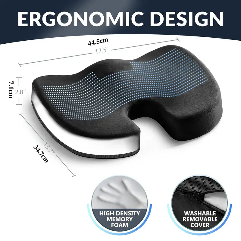 "Ortopedisk sittkudde med avancerat minnesskum och ergonomisk design, idealisk för kontors- och hemmabruk."