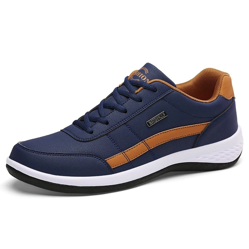 "Ortopediska herr sneakers i röd äkta läder för komfort och stil, perfekt för både formella och avslappnade tillfällen."