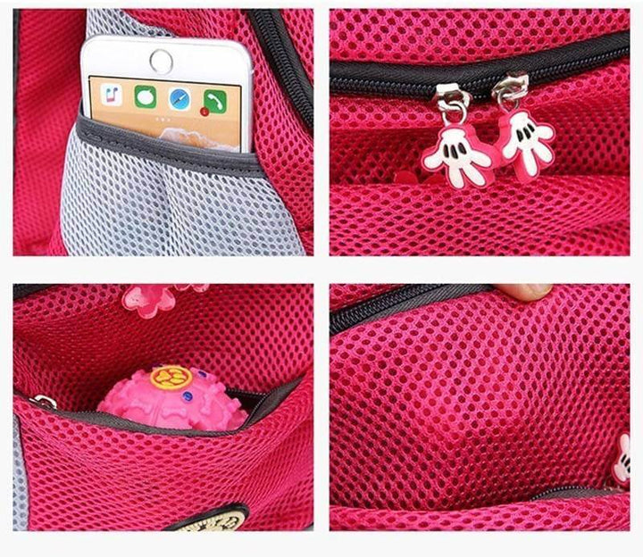 "Pet Carrier Ryggsäck för husdjur, rosa och svart, med andningsbart nät och vadderade remmar för bekväm och säker resa."