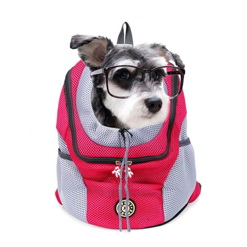 "Pet Carrier Ryggsäck för husdjur, rosa och svart, med andningsbart nät och vadderade remmar för bekväm och säker resa."