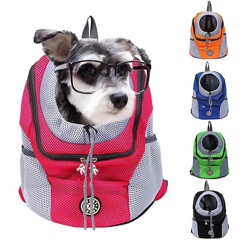 "Pet Carrier Ryggsäck för husdjur, rosa och svart, med andningsbart nät och vadderade remmar för bekväm och säker resa."