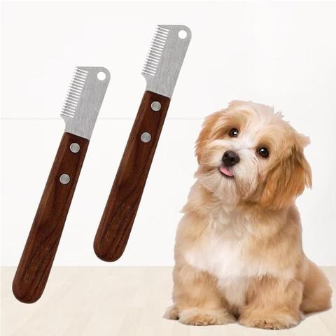 "Pet groomingkam för hundar och katter, anpassad design för höger/vänsterhand, ståltandade blad för effektiv trasselhållning.