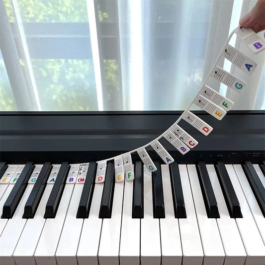 "Pianoklaviatur noter strips, lättinstallerade löstagbara notetiketter i silikon, för snabbare notigenkänning."
