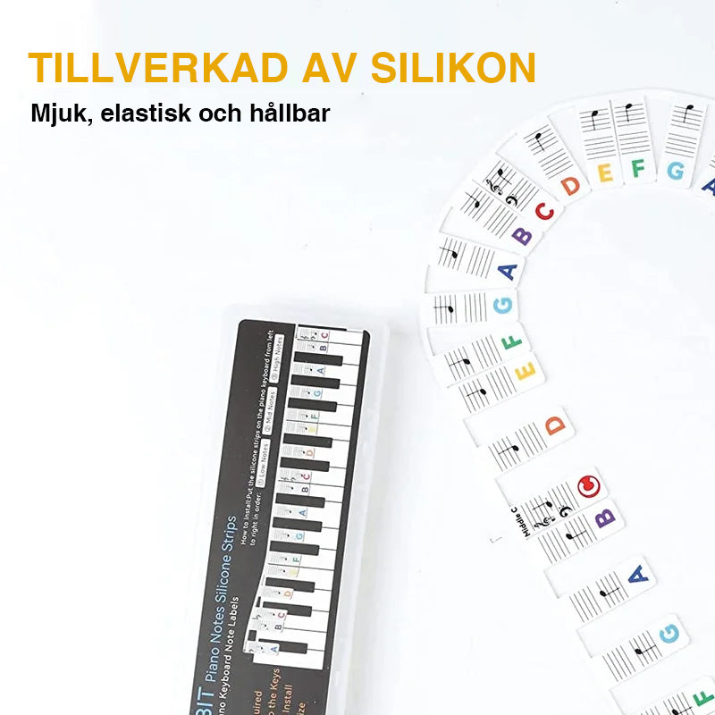 "Pianoklaviatur noter strips, lättinstallerade löstagbara notetiketter i silikon, för snabbare notigenkänning."
