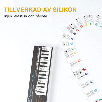 "Pianoklaviatur noter strips, lättinstallerade löstagbara notetiketter i silikon, för snabbare notigenkänning."