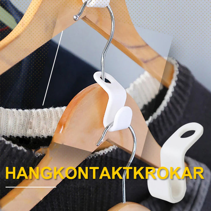 "Plastkrokar för klädgalgar i vit ABS-plast, rundade hörn, organiserar kläder och maximerar garderobsutrymme."