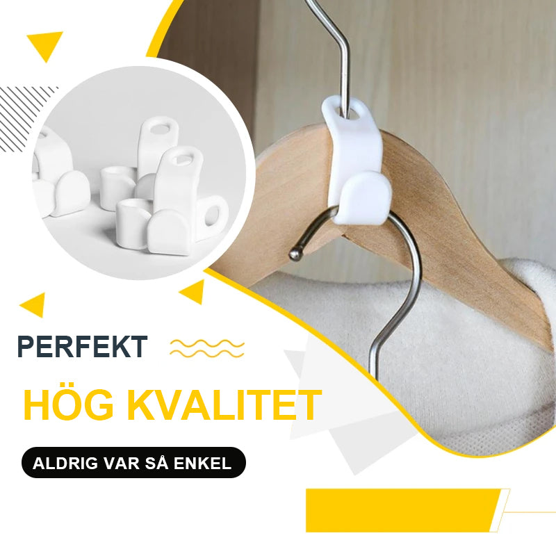 "Plastkrokar för klädgalgar i vit ABS-plast, rundade hörn, organiserar kläder och maximerar garderobsutrymme."