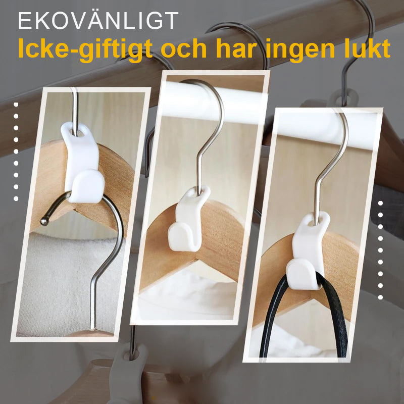 "Plastkrokar för klädgalgar i vit ABS-plast, rundade hörn, organiserar kläder och maximerar garderobsutrymme."